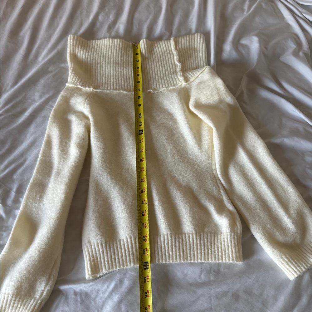 Cream Off The Shoulder Cowl Neck Sweater Ivory Oversized Cozy Knit Small - Picture 7 of 15